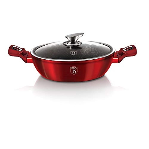 BERLINGER HAUS - Flacher Topf mit 28 cm Deckel, Metallic Line Burgundy Edition