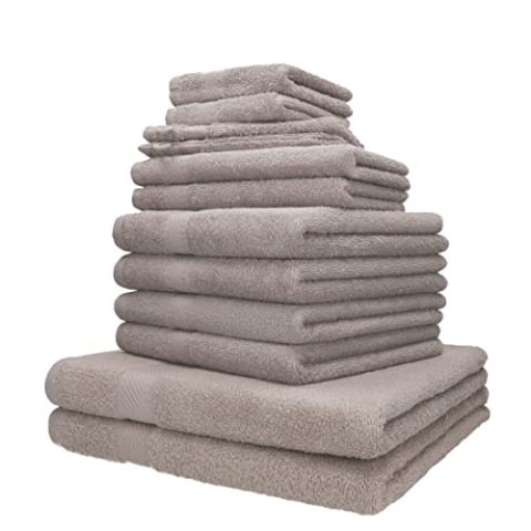 Betz 12-TLG. Handtuch-Set Palermo 100% Baumwolle 2 Liegetücher 4 Handtücher 2 Gästetücher 2 Seiftücher 2 Waschhandschuhe Farbe Stone