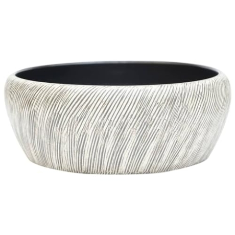 vidaXL Aufsatzwaschbecken, Rund Waschbecken mit Muster, Handgefertigt Waschtisch Waschschale für Badezimmer, Handwaschbecken Spülbecken, Schwarz Grau Ø41x14 cm Keramik