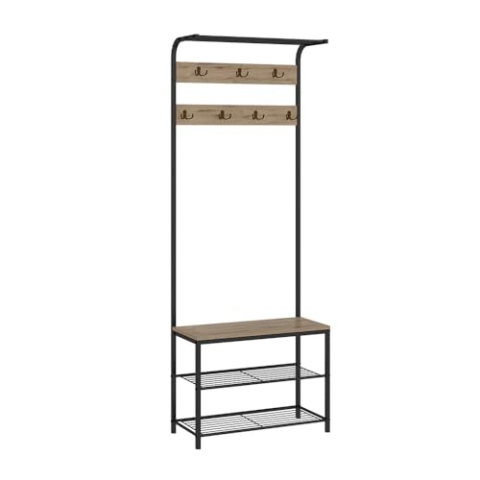 Vicco Wandgarderobe Fyrk, Garderobe mit Haken, Eiche/Schwarz, 70 x 190 cm