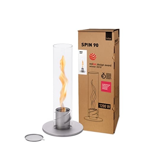 höfats - Spin 90 Grau - Tischkamin für Indoor und Outdoor - Tischfeuer, Windlicht, Gartenfackel und Bioethanolkamin aus Edelstahl