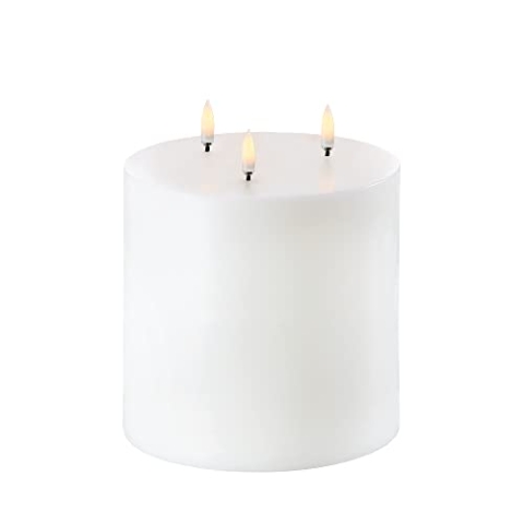 Uyuni Lighting Pillar Led Kerze 3 Flammen 15 x 15 cm Echtwachs Weiss - 6 Stunden Timerfunktion - Keine Brandgefahr, Keine Rußbildung und kein Geruch