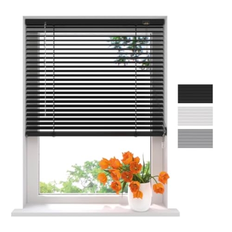 Radeco® Aluminium Jalousie 140 x 175 cm schwarz 25mm lamellen, Größen von 40 bis 220 Breite, Fenster jalousien innen, lamellenrollo, Jalousie Aluminium, Jalousie 140 cm breit