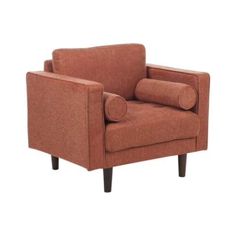 Beliani Sessel Stoffbezug braun Holzbeine Dicke Sitzkissen schmale Armlehnen Retro Nurmo