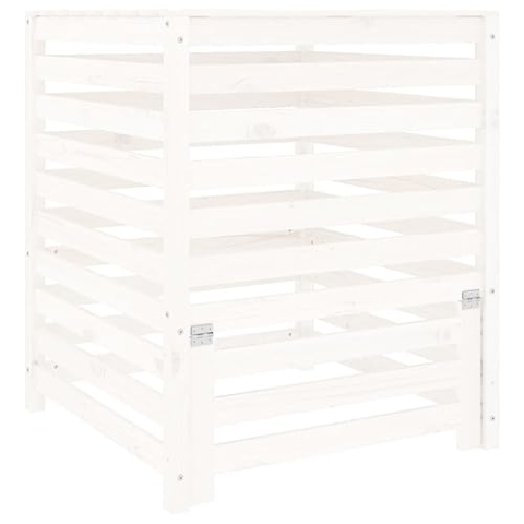 vidaXL Komposter, Gartenkomposter Latten-Design, Holzkomposter mit Deckel Klappe, Kompostbehälter Kompostsilo, Weiß Massivholz Kiefer