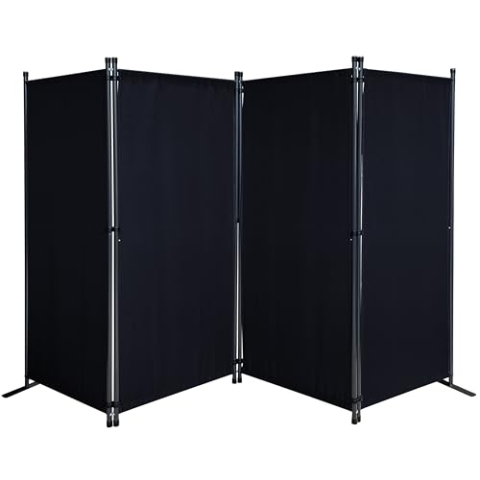 Paravent 4 Teilig 165 x 220 cm Stoff Raumteiler Trennwand Balkon Sichtschutz Stellwand Faltbar Schwarz