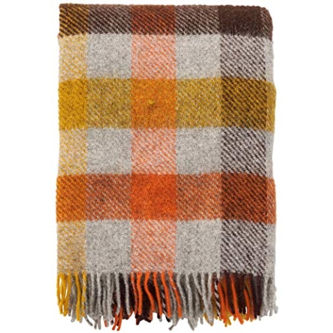 Klippan Gotland Wolldecke 130x200 cm kariert gelb, orange, braun, braunweiß