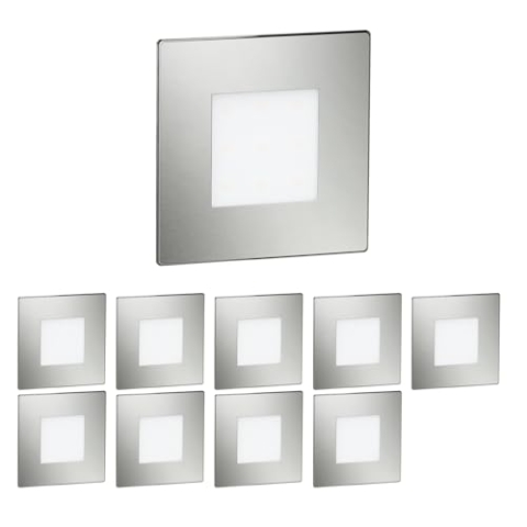 ledscom.de 10 Stück LED Treppenlicht/Wandeinbauleuchte FEX für innen und außen, eckig, edelstahl, 85 x 85mm, warmweiß