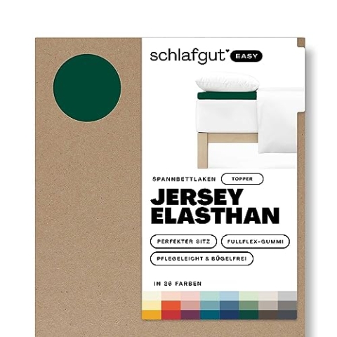 Schlafgut Easy Jersey Elasthan Topper Spannbettlaken 180x200 bis 200x220 Green Deep, Spannbetttuch aus superweicher Baumwolle mit Elasthan