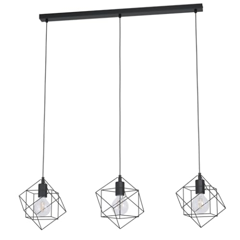EGLO Pendelleuchte Straiton, 3 flammige Hängelampe Vintage, Industrial, Hängeleuchte aus Stahl in Schwarz, Esstischlampe, Wohnzimmerlampe hängend mit E27 Fassung, L 90,5 cm