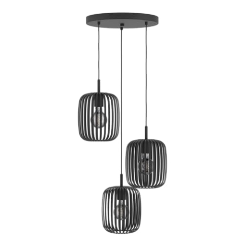 EGLO Pendellampe Romazzina, 3-flammige Pendelleuchte über Esstisch, runde Hängeleuchte aus Metall in Schwarz, Hängelampe mit E27 Fassung, Ø 46 cm
