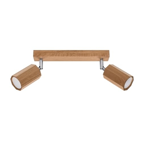 SOLLUX lighting Deckenlampe Holz Eiche Farbe achteckig Design minimalistisch modern für Schlafzimmer Wohnzimmer skandinavischer Stil GU10 A++-E 30/5/20 cm 2x Leuchtmittel Zeke 2