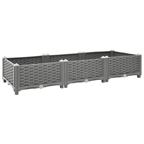 vidaXL Hochbepflanzter für den Garten, 120 x 40 x 23 cm, Hellgrau, Rattan-Muster, Polypropylen, rechteckig, für den Außenbereich