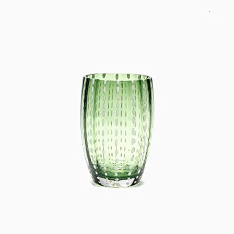 Zafferano Perle Glasbecher - Handgemachtes transparentes Buntglas, cl 32 h 109mm d 71mm - Set 6 Stück - Britisches Renngrün