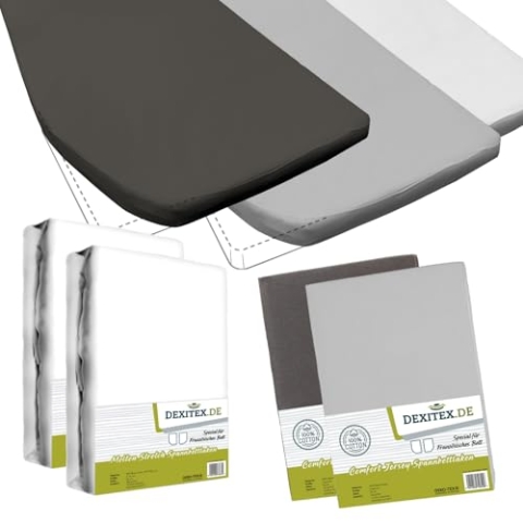 Dexitex - Spannbettlaken Wohnmobil 4er Set- 2 Spannbettlaken (1 Antrazit + 1 Grau) + 2 Molton Links (130-160cm x 200cm)- Französische Bettwäsche - für Wohnwagen Matratzen - Oeko-TEX - 100% Baumwolle