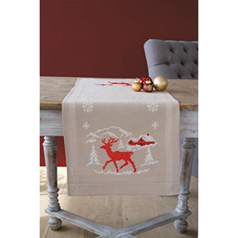 Vervaco Stickpackung Kreuzstich Set Vorgedruckt Tischläufer Norwegischer WInter Stickdecken Vorgezeichnet Basteln Erwachsene Kreativ Stickläufer zum Selbersticken 40 x 100 cm Stickset