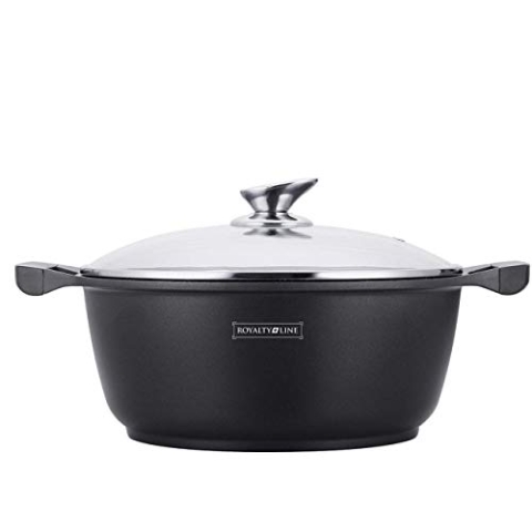 Royalty Line RL-GSM 20 24 26 28 30 32 34 cm Kasserolle mit Glasdeckel und Marmorbeschichtung (RL-GS32M, Schwarz, 32 cm)