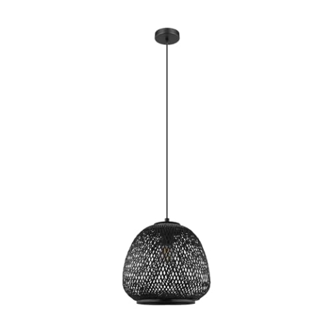 EGLO Pendelleuchte Dembleby 1, 1 flammige Hängelampe Vintage, Boho, Hängeleuchte aus Stahl und Holz in Schwarz, Esstischlampe, Wohnzimmerlampe hängend mit E27 Fassung