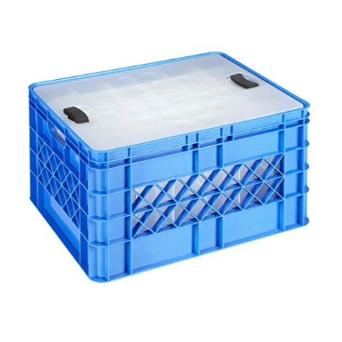 Sunware Square Gläserkiste - 52 Liter - Mit Deckel - für 60 Bier- oder Limonadegläser - Blau