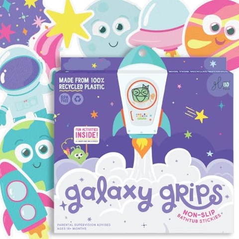 Glo Pals Galaxy Grips strukturierte, rutschfeste Badewannen-Aufkleber, 8 extra große lustige Kinder-Badewannen-Aufkleber