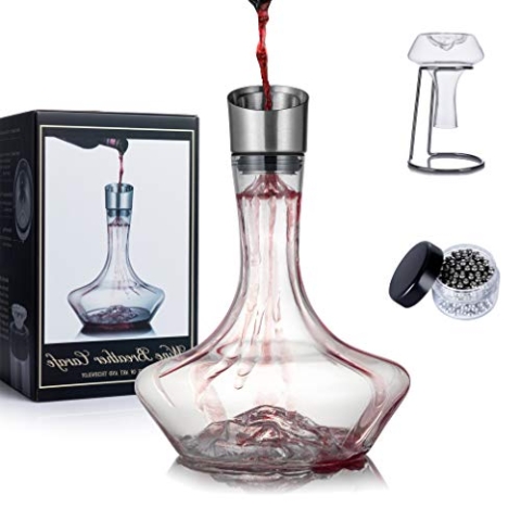 Eisberg Weinkaraffe Set, Weinbelüfter karaffe mit Belüftungsfilter, Trockenständer und Reinigungsperlen, Dekanter Rotwein, Weindekanter, 100% Handgeblasenes Bleifreies Kristallgläser(1400ml)