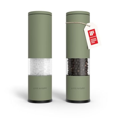 LARS NYSØM Salz und Pfeffer Mühle 2er Set Manuell mit einstellbarem Keramik-Mahlwerk von grob bis fein I Design Gewürzmühlenset (2 Stück) (Sage Green)