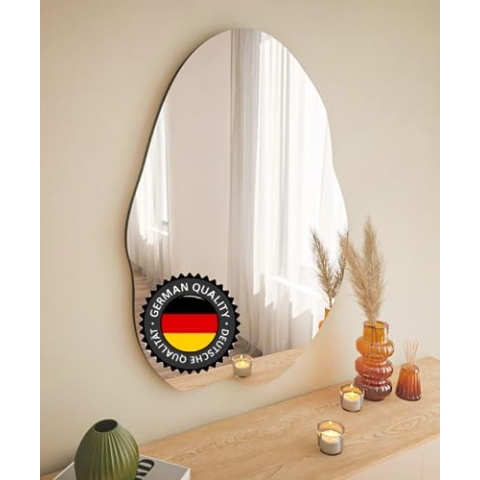 moebel17 Oho Spiegel ohne Rahmen, Wandspiegel in Silber, geeignet als Kosmetikspiegel, gewölbt mit Montage-Set, 90° drehbar, modernes Design, 60 x 85 x 3,5 cm, 8881