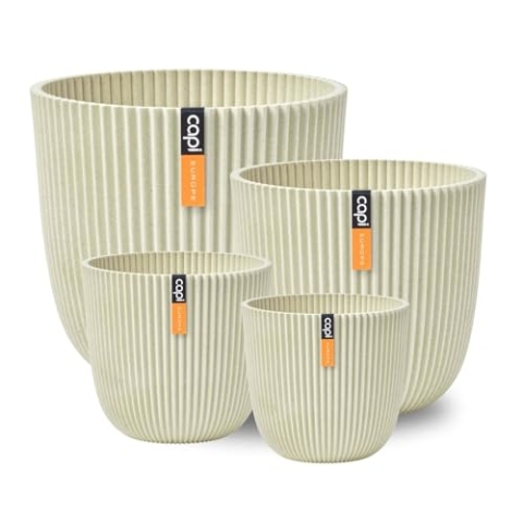 Capi Europe - Geschenkset Blumentopf Kugel Groove 'Made with' Sägespäne beige - Set L - Blumentöpfe für drinnen und draußen - Hergestellt aus recycelten Materialien