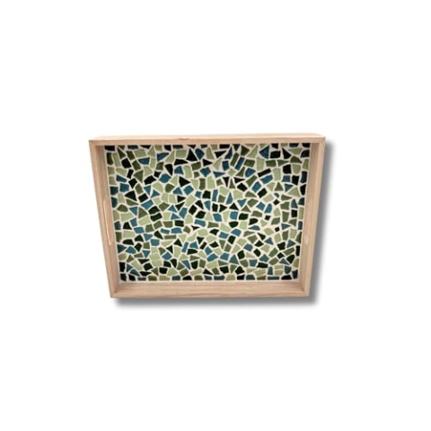 Little Creations Mosaik-Tablett Grün | DIY Bastelset für Erwachsene | Gestalte Dein eigenes Tablett | 33 x 25 x 5 cm | Nachhaltiges Design | Vielseitige Verwendungsmöglichkeiten
