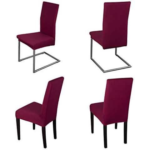 Staboos Stuhlhussen 4er Set - Hochwertige und elastische Stuhlhussen für Swingstühle - Pflegeleichte Stuhlbezüge & Hussen für Stühle - Perfekter Stuhlbezug 4er Set - ÖKO TEX Zertifiziert - Dunkelrot