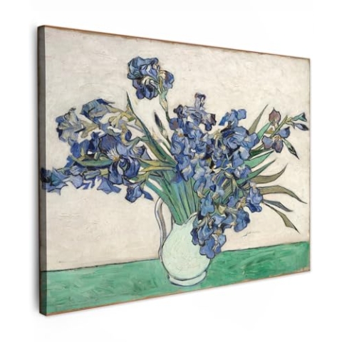 MuchoWow Leinwand Bilder, Einzigartige Wanddeko mit Rahmen, Stilleben mit Schwertlilien - Vincent van Gogh, Wandbilder Wohnzimmer, Deko Schlafzimmer 80x60 cm