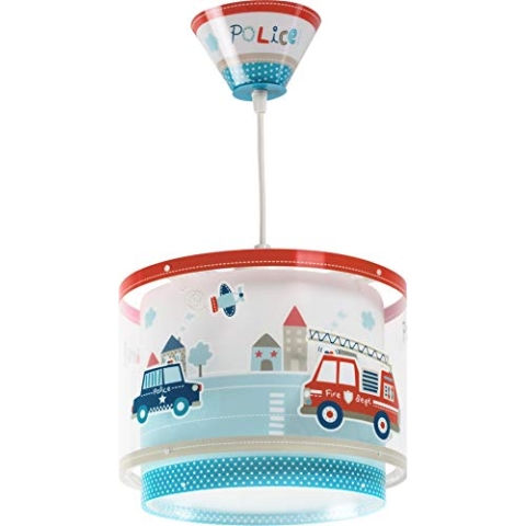 DALBER Kinderleuchte Pendelleuchte POLIZEI Deckenleuchte Kinderzimmer Kinderlampe, Blau, 26.5 x 26.5 x 21 cm