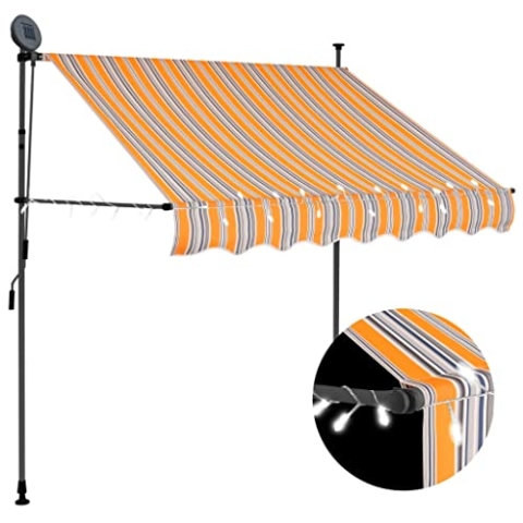 vidaXL Markise Einziehbar Handbetrieben mit LED Wasserabweisend Klemmmarkise Balkonmarkise Sonnenschutz Terrasse Balkon Garten 100cm Gelb Blau