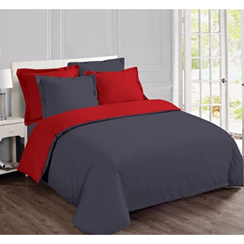 Vision - Wende-Bettwäsche, zweifarbig, Rot/Anthrazit – Bettbezug 260 x 240 cm, mit 2 Kissenbezügen, für Kingsize-Bett für Doppelbett – 100% Baumwolle