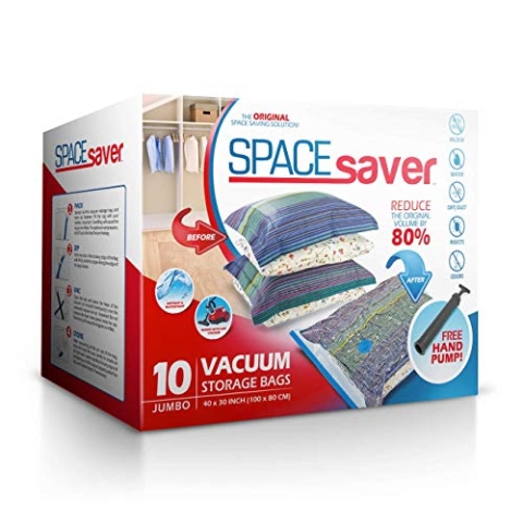 Spacesaver Hochwertige Vakuumbeutel für Kleidung, 80% mehr Stauraum Vakuum Aufbewahrungsbeutel mit Reise Pumpe Doppelreißverschluss und Dreifachdichtung, maximale Platzersparnis Jumbo-Größe 10 Pack