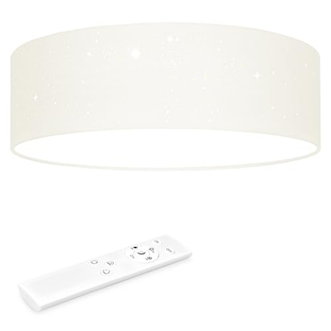 Navaris LED Deckenleuchte 40cm - Dimmbar Farbtemperaturwechsel Fernbedienung - 22W Stoff Beige Sternenhimmel - Wohnzimmer Lampe Schlafzimmer Deckenlampe Lampe Decke