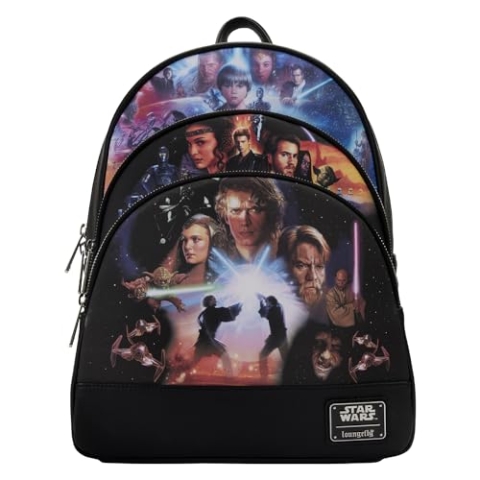 Loungefly Star Wars Trilogy 2 Triple Pocket Womens Double Strap Shoulder Bag Purse, STBK0284, Multi, Einheitsgröße