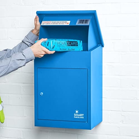 SMART PARCEL BOX Paketbox, Paketbriefkasten Wandmontage, Briefkasten mit Paketfach, Postbox für Pakete Outdoor mittelgroß, Paketkasten rostfrei verzinkter Stahl, 3 Schlüssel, 44x35x58 cm, blau