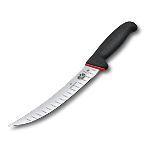 Victorinox Fibrox Dual Grip Schlachtmesser, Swiss Made, Kullenschliff, gebogene, schmale Klinge, schwarz
