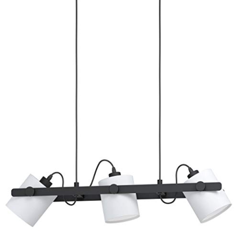 EGLO Pendelleuchte Hornwood 1, 3 flammige Hängelampe Vintage, Industrial, Retro, Hängeleuchte aus Stahl, Holz und Textil in Schwarz, Weiß, Esstischlampe, Wohnzimmerlampe hängend mit E27 Fassung