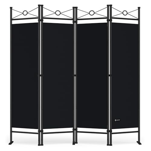 DEUBA® Trennwand 180x160cm 4 teilig Blickdicht Freistehend Faltbar Stabil Indoor Wohnzimmer Schlafzimmer Büro Raumteiler Spanische Wand Paravent Schwarz