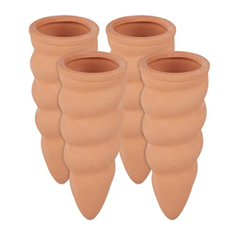 Relaxdays 24 x Tonkegel Bewässerung, Bewässerungshilfe Pflanzen, für 1,5 L Flaschen, Gießhilfe, HxD: 11,5 x 4,5 cm, terrakotta