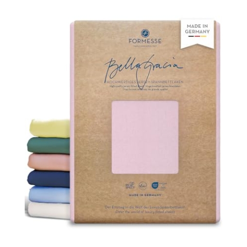 Formesse – Bella Gracia Jersey Spannbettlaken 200x220-200x240cm - bis 25cm Höhe - 97% Baumwoll-Kompaktgarn/Spannbetttuch aus Deutschland/Baumwoll Bettlaken mit Elastan - Farbe Rose