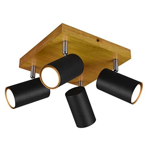 Trio Leuchten Deckenleuchte Marley 812400432, Metall Schwarz matt, Holz, exklusiv 4x GU10