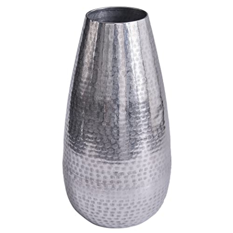 Elegante Vase Orient 49cm Silber Hammerschlag Design Blumenvase Wohnaccessoire Dekovase Dekoration
