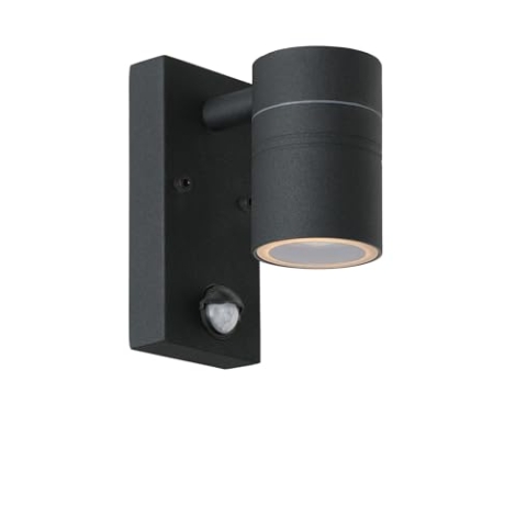 LUCIDE ARNE-LED IR - Wandstrahler/Wandleuchte Innen/Außen - Ø 6,3 cm - LED - GU10-1x5W 2700K - IP44 - Bewegung und Tag/Nacht-Sensor - Schwarz