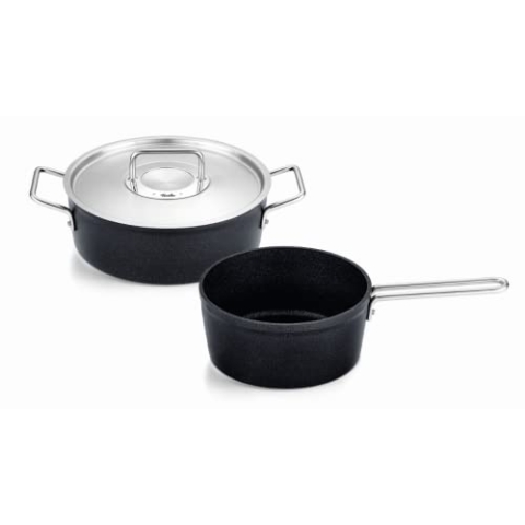 Fissler Adamant/Aluminium-Kochtopfset, 2-teilig, Töpfe-beschichtet mit Metalldeckel, antihaftend (1 Bratentopf, 1 Stielkasserolle) - Induktion