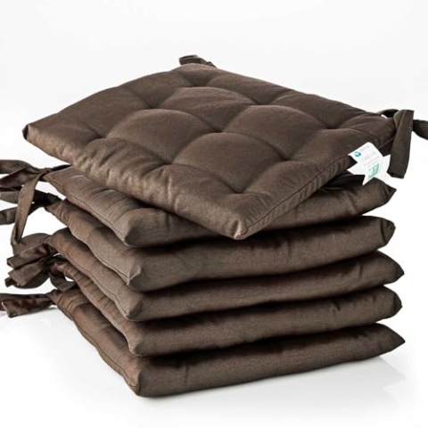 etérea 6er Set Sitzkissen Outdoor 40x40 mit Bändern - Stuhlkissen Braun für Gartenstuhl & Innenbereich - waschbare Sitzauflagen Gartenmöbel - 6 Stück Kissen 40x40 cm - Braun