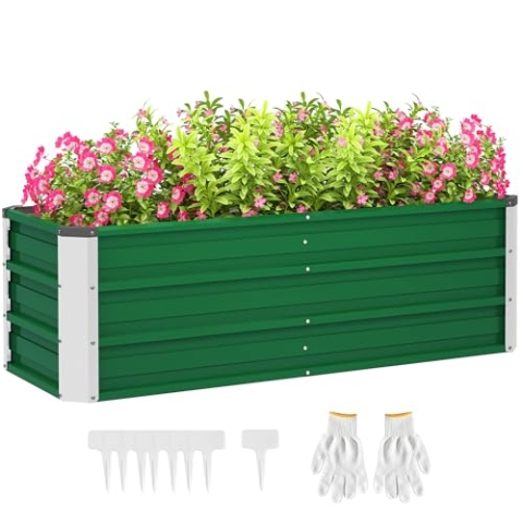 Outsunny Hochbeet aus Stahl Gartenbeet Pflanzkasten Blumenkasten Blumenkübel mit Handschuhe Grün 125 x 47 x 40 cm