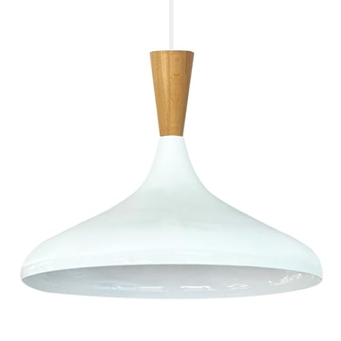 bamyum Champion Pendelleuchte aus Holz, 35 cm Hängelampe Metall E27 Moderne Esstisch Lampe, Skandinavisch Pendellampe für Schlafzimmer Wohnzimmer Küche Esstisch, Küchenlampe Hängend Weiß